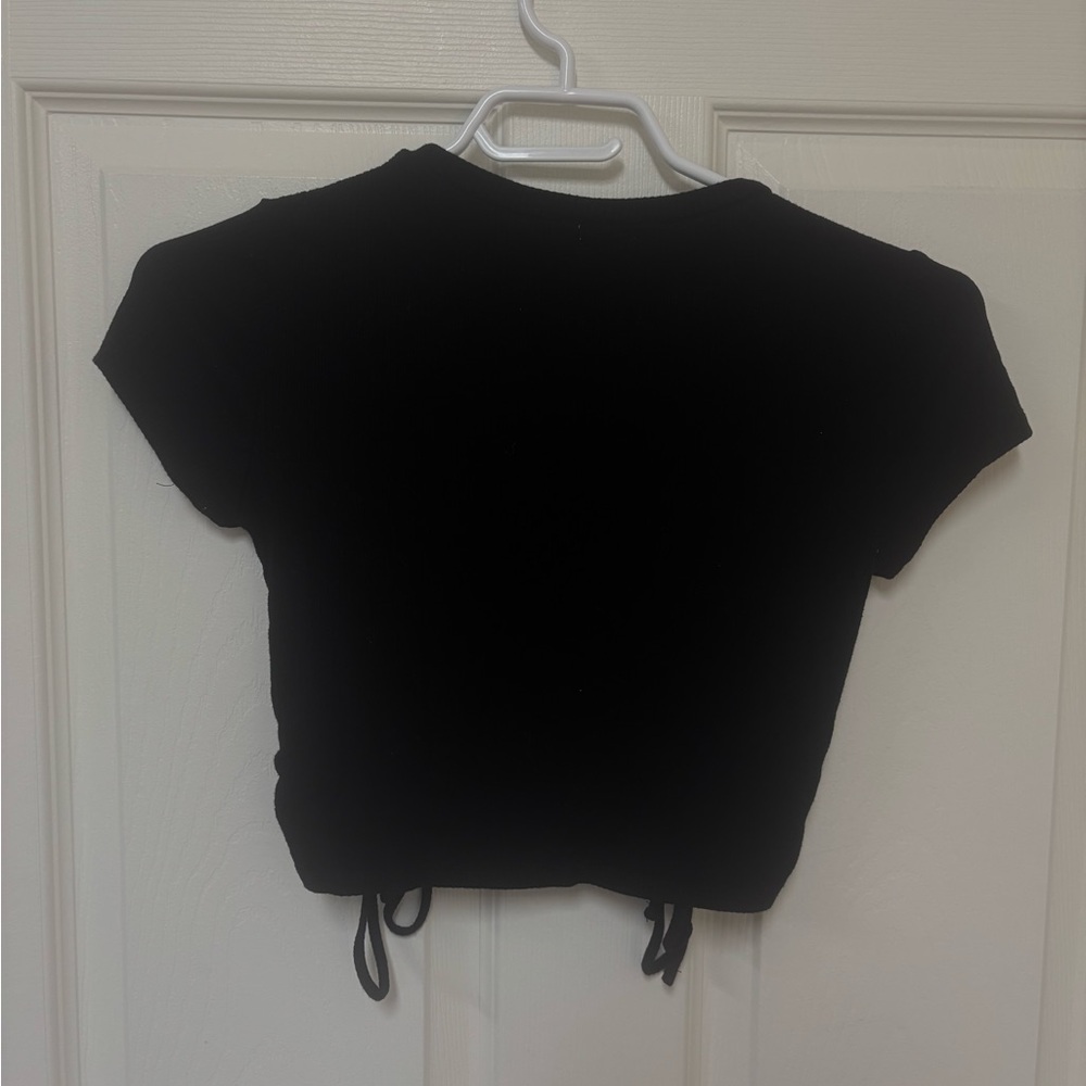 Garage Black Ruched Drawstring Crop Top - Picture 2 of 2